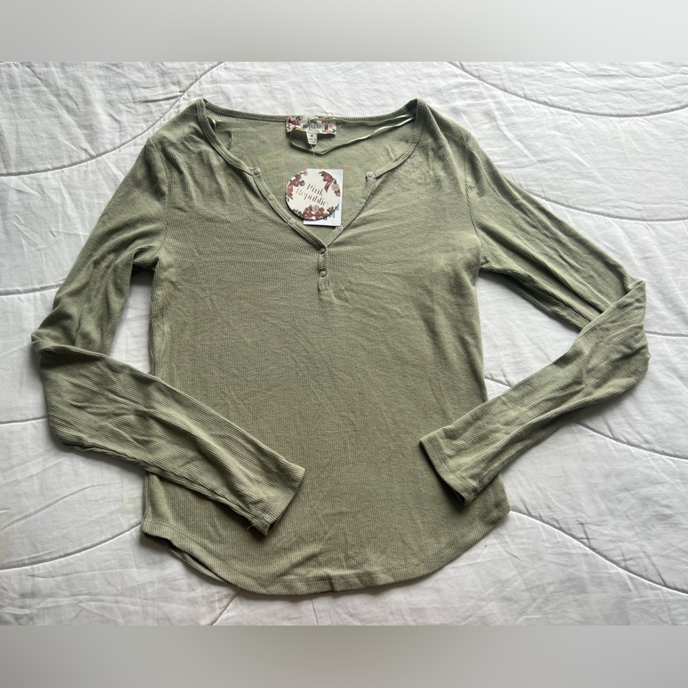 NWT sage green henley long sleeve
